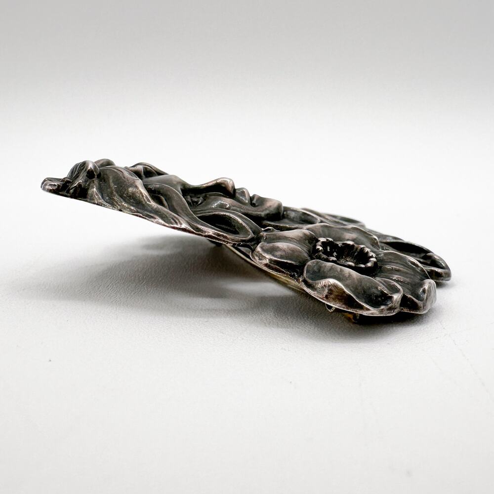 Antique Art Nouveau Sterling Silver Brooch Maiden with Flower, Gibson Girl Style - Picture 11 of 13